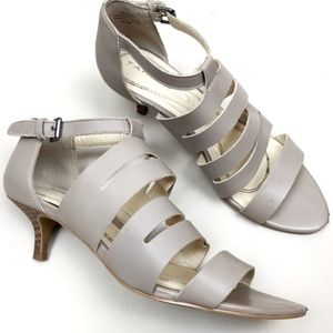 Grey Leather Strappy Sandal Heels